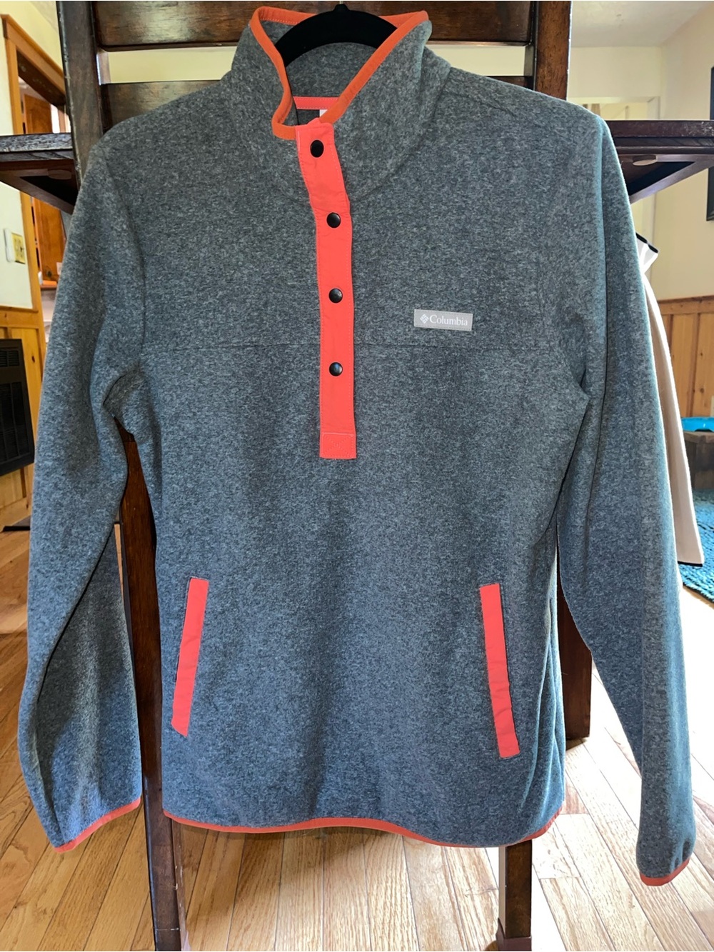 Columbia Gray Fleece Pullover with Coral Trim